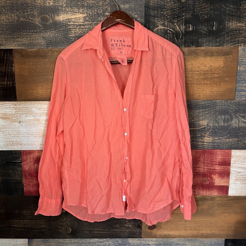 Frank Eileen Top Womens M Pink Eileen Shirt Long Sleeve Old Money Preppy